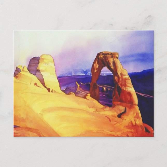 Carte Postale Aquarelle de la scène désertique "Delicate Arch" (Devant)