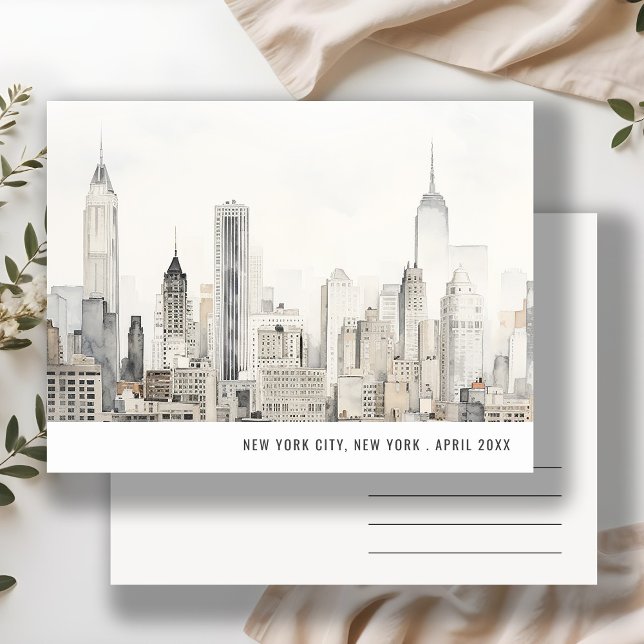 Carte Postale Aquarelle de la silhouette de New York City minima (Créateur téléchargé)