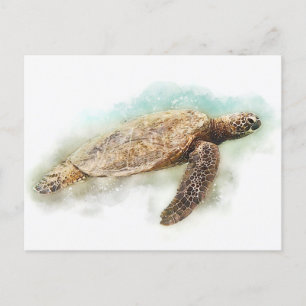 Carte Postale Aquarelle de la tortue marine hawaïenne