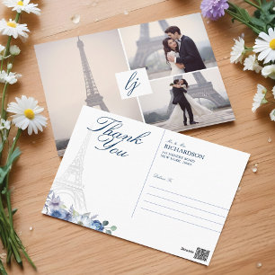 Carte Postale Aquarelle de la tour Eiffel Paris Mariage Floral P