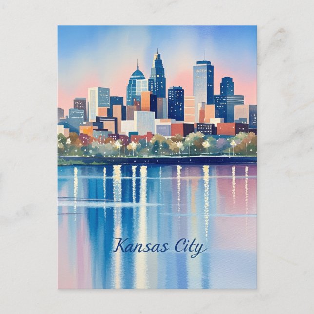 Carte Postale Aquarelle de la ville de Kansas (Devant)