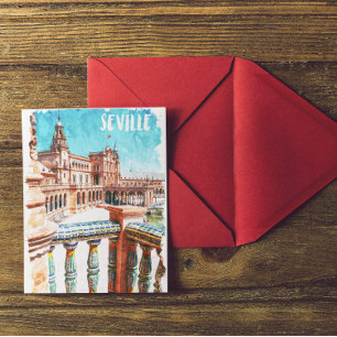 Carte Postale Aquarelle de l'architecture de Sevilla Espagne
