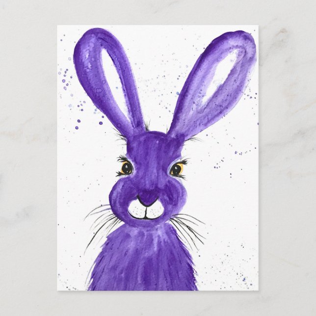 Carte Postale Aquarelle de lièvre animal mignon lapin pourpre (Devant)