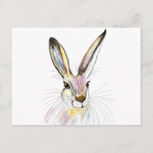 Carte Postale Aquarelle de lièvre mignon animal nature lapin for