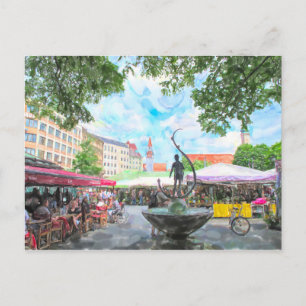 Carte Postale Aquarelle de Munich Viktualienmarkt.