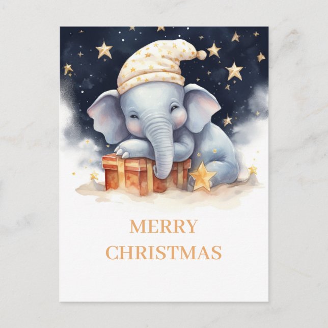 Carte Postale Aquarelle de Noël Eléphant (Devant)