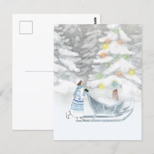 Carte Postale Aquarelle de Noël Festive de neige de Mme Winter