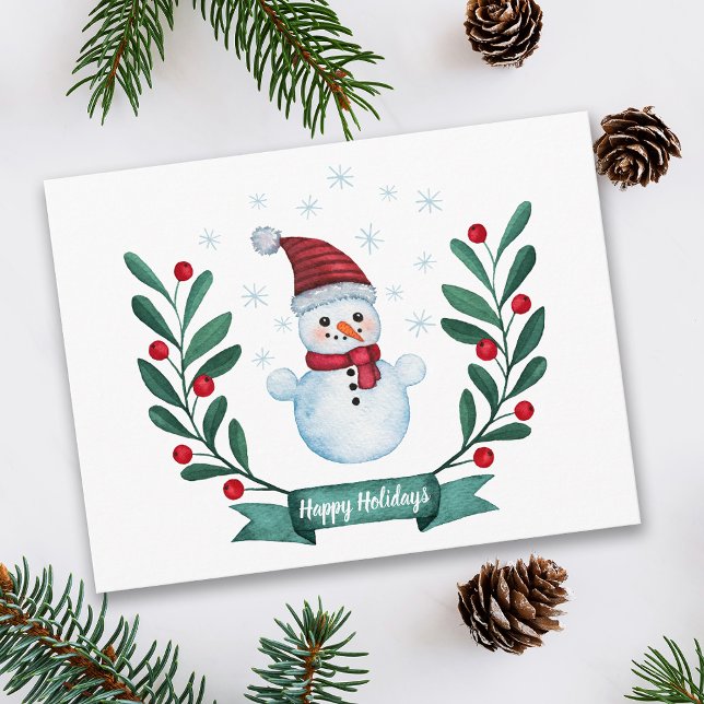 Carte Postale Aquarelle de Noël Snowman Custom (Créateur téléchargé)