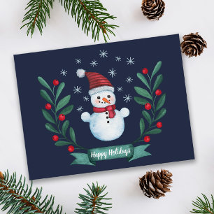 Carte Postale Aquarelle de Noël Snowman Custom Navy Blue