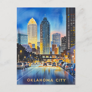 Carte Postale Aquarelle de nuit de Oklahoma City