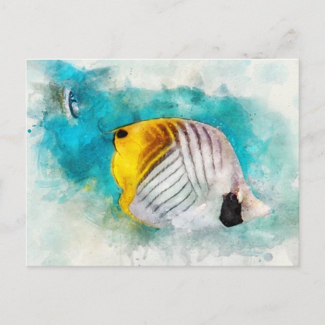 Carte Postale Aquarelle de poisson tropical hawaïen - Papillons (Devant)