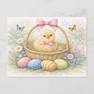 Carte postale aquarelle de poussin de Pâques migno