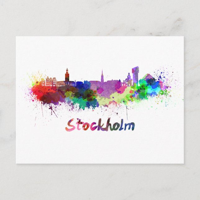 Carte Postale Aquarelle de Stockholm (Devant)