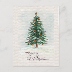 Carte Postale Aquarelle de style ancien Arbre de Noël à neige 