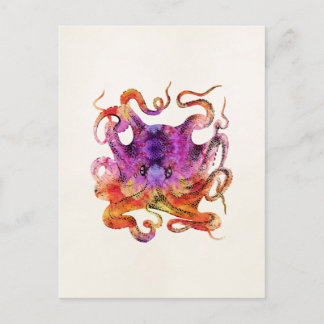 Carte Postale Aquarelle de teinture d'octopus Vintage rétro viol