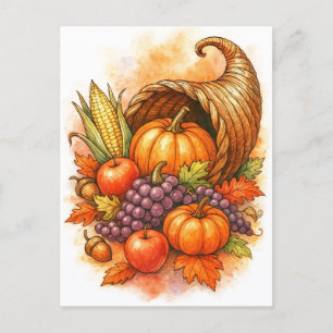 Carte postale aquarelle de Thanksgiving Cornucopia