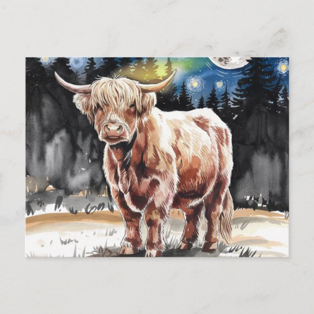 Carte Postale Aquarelle de vache des hautes terres (Devant)
