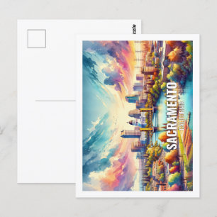 Carte Postale Aquarelle de voyage célèbre Sacramento California