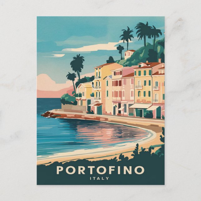 Carte Postale Aquarelle de voyage de Portofino Italie (Devant)