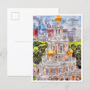 Carte Postale Aquarelle de voyage vintage Moscou Russie