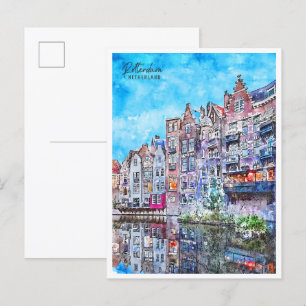 Carte Postale Aquarelle de voyage vintage Rotterdam Pays-Bas