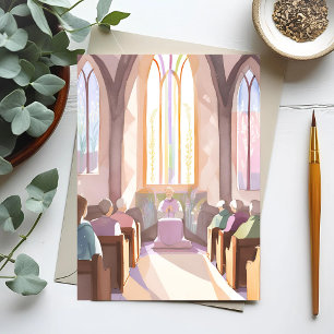 Carte Postale Aquarelle d'église religieuse   Prière des Fêtes