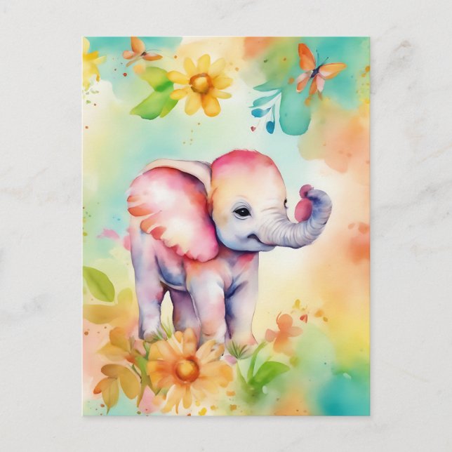 Carte Postale Aquarelle d'éléphant doux (Devant)