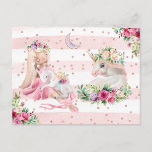 Carte Postale Aquarelle délicate Ballerina et Unicorne