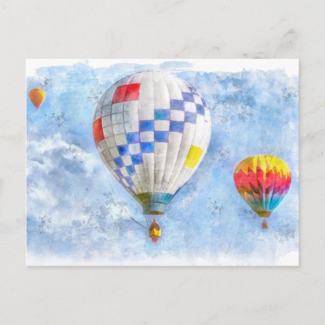 Carte Postale Aquarelle des ballons à air chaud (Devant)