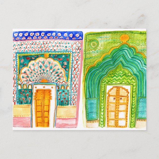 Carte Postale Aquarelle des portes Peacock Palais de la ville de (Devant)