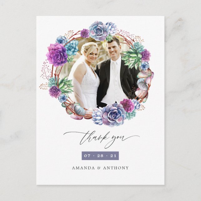 Carte Postale Aquarelle Desert Succulents Merci Mariage (Devant)