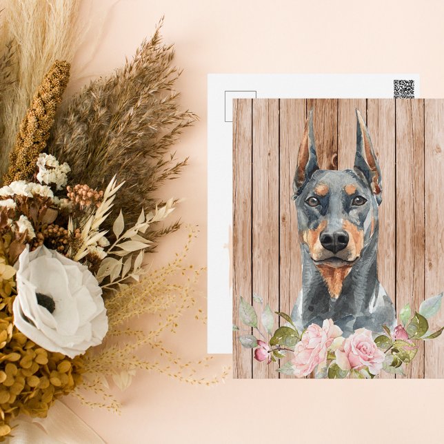 Carte Postale Aquarelle Doberman & Fleurs (Créateur téléchargé)