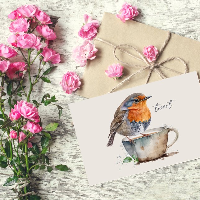 Carte Postale Aquarelle d'oiseau orange mignonne Robin (Créateur téléchargé)