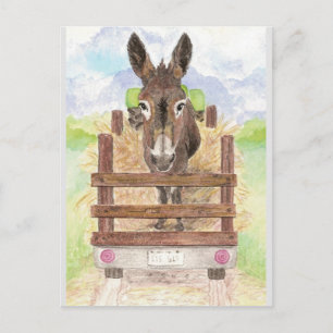 Carte Postale Aquarelle Donkey Burro Cute Farm Animal Art