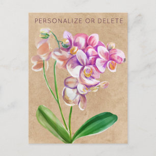 Carte Postale Aquarelle d'orchidée violet Taupe Floral Personnal