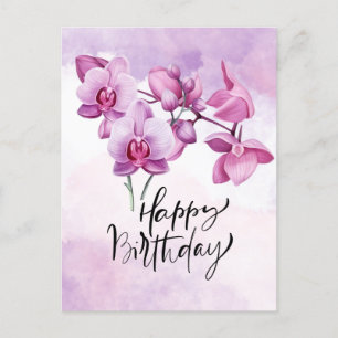 Carte Postale Aquarelle d'orchidée violette Anniversaire