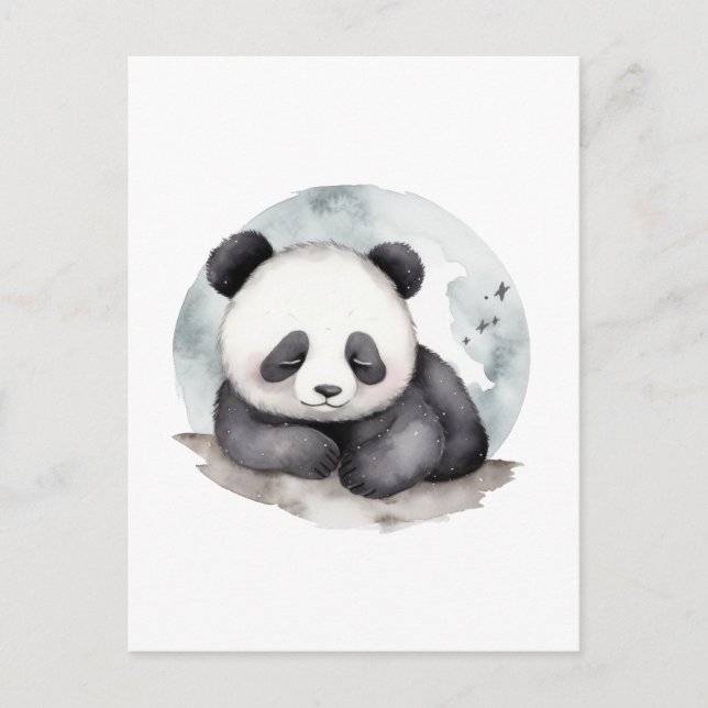 Carte Postale Aquarelle dormante adorable Bébé Panda Ours (Devant)