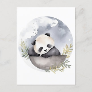 Carte Postale Aquarelle dormante bébé Panda Ours