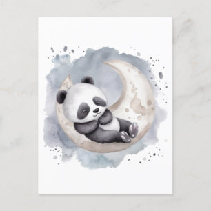 Carte Postale Aquarelle dormante Croissant Lune Baby Panda