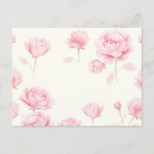 Carte Postale Aquarelle douce Roses et pivoines