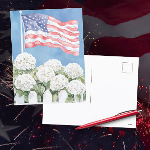 Carte Postale Aquarelle drapeau américain Hydrangeas Americana