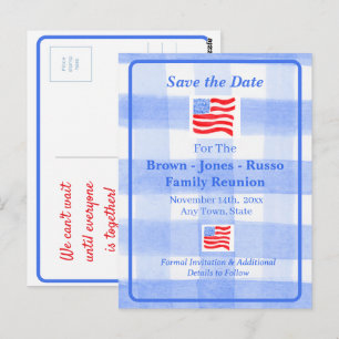 Carte Postale Aquarelle Drapeau USA à carreaux bleus SAVE THE DA