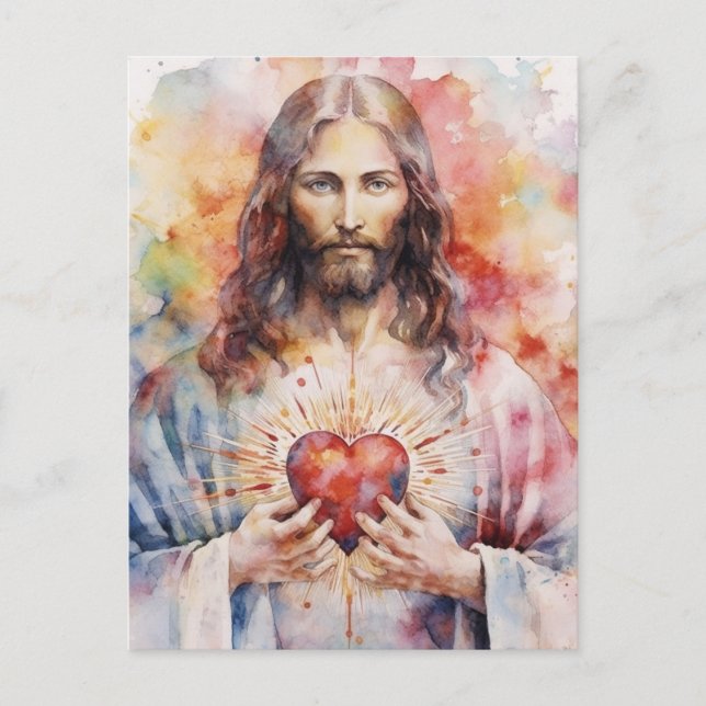Carte Postale Aquarelle du coeur sacré de Jésus (Devant)