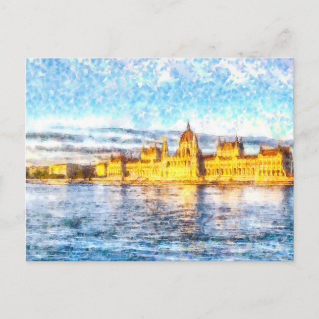 Carte Postale Aquarelle du Danube de Budapest (Devant)