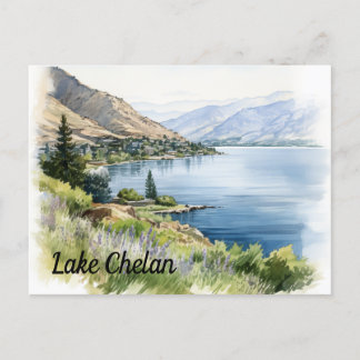 Carte Postale Aquarelle du lac Chelan Washington