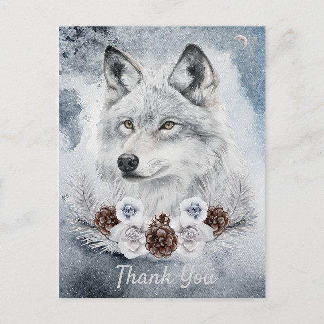Carte Postale Aquarelle du loup blanc hiver (Devant)