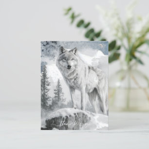Carte Postale Aquarelle du loup blanc hiver