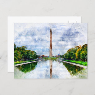 Carte Postale Aquarelle du Monument de Washington avec réflexion