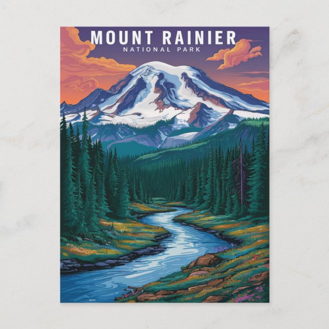 Carte Postale Aquarelle du parc national du Mont-Rainier (Devant)