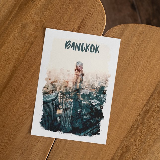 Carte Postale Aquarelle du paysage urbain de Bangkok Thaïlande (thailand bangkok cityscape postcard)